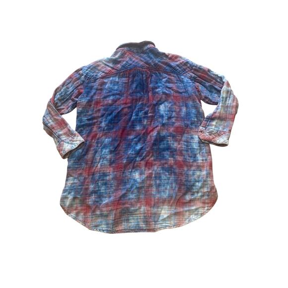 Women’s Free People Bleached Out Plaid Double Dip Flannel Blouse Tunic M - Picture 1 of 6